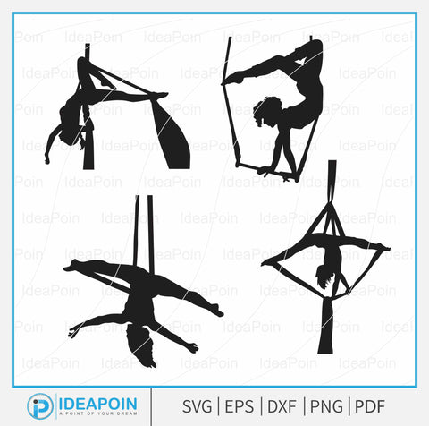 Aerialist Silhouettes Clip Art, Aerialist SVG, Aerialist clipart, Aerial Silks Png, Circus Performers Acrobats svg, aerialist svg SVG Dinvect 