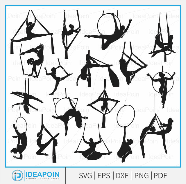 Aerialist Silhouettes Clip Art, Aerialist SVG, Aerialist clipart, Aerial Silks Png, Circus Performers Acrobats svg, aerialist svg SVG Dinvect 