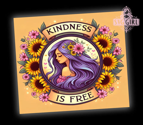 Affirmation 20oz Tumbler Wrap Sublimation Design, Straight Tapered Tumbler Wrap, Kindness Is Free Tumbler Png, Instant Digital Download Sublimation SvggirlplusArt 