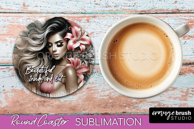 Affirmation Coaster Sublimation - Round Coaster PNG Design Sublimation OrangeBrushStudio 