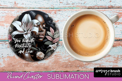 Affirmation Coaster Sublimation - Round Coaster PNG Design Sublimation OrangeBrushStudio 