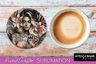 Affirmation Coaster Sublimation - Round Coaster PNG Design Sublimation OrangeBrushStudio 