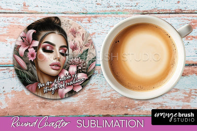 Affirmation Coaster Sublimation - Round Coaster PNG Design Sublimation OrangeBrushStudio 