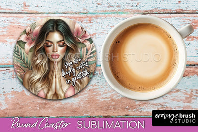 Affirmation Coaster Sublimation - Round Coaster PNG Design Sublimation OrangeBrushStudio 