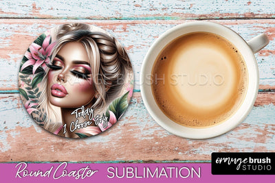 Affirmation Coaster Sublimation - Round Coaster PNG Design Sublimation OrangeBrushStudio 