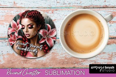 Affirmation Coaster Sublimation - Round Coaster PNG Design Sublimation OrangeBrushStudio 