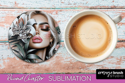 Affirmation Coaster Sublimation - Round Coaster PNG Design Sublimation OrangeBrushStudio 