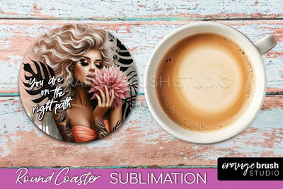 Affirmation Coaster Sublimation - Round Coaster PNG Design Sublimation OrangeBrushStudio 