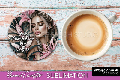 Affirmation Coaster Sublimation - Round Coaster PNG Design Sublimation OrangeBrushStudio 