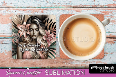 Affirmation Coaster Sublimation - Square Coaster PNG Design Sublimation OrangeBrushStudio 