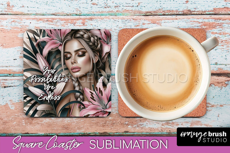 Affirmation Coaster Sublimation - Square Coaster PNG Design Sublimation OrangeBrushStudio 