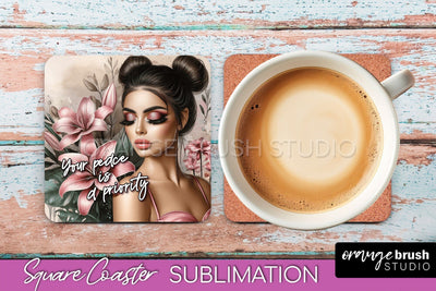 Affirmation Coaster Sublimation - Square Coaster PNG Design Sublimation OrangeBrushStudio 