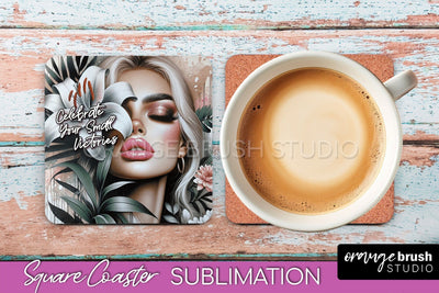 Affirmation Coaster Sublimation - Square Coaster PNG Design Sublimation OrangeBrushStudio 