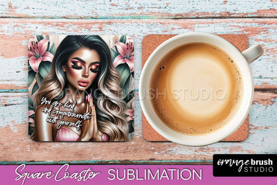 Affirmation Coaster Sublimation - Square Coaster PNG Design Sublimation OrangeBrushStudio 