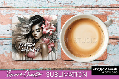 Affirmation Coaster Sublimation - Square Coaster PNG Design Sublimation OrangeBrushStudio 