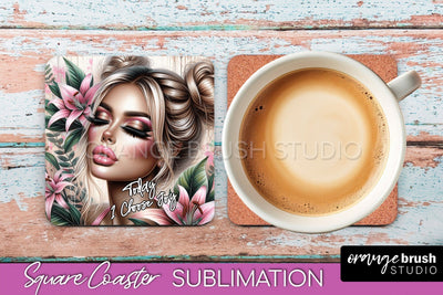 Affirmation Coaster Sublimation - Square Coaster PNG Design Sublimation OrangeBrushStudio 