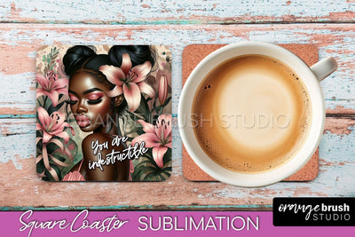 Affirmation Coaster Sublimation - Square Coaster PNG Design Sublimation OrangeBrushStudio 
