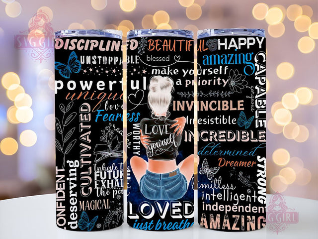 Affirmations 20oz Tumbler Wrap Sublimation Design, Straight Tapered Tumbler Wrap, It's Love Yourself Black Woman Tumbler Png, Instant Digital Download Sublimation SvggirlplusArt 