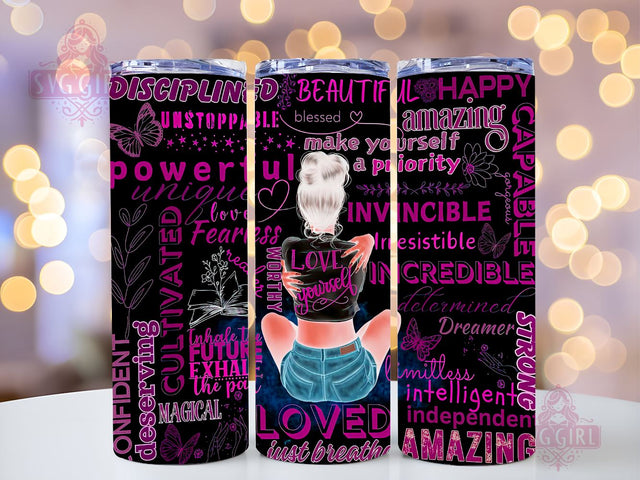 Affirmations 20oz Tumbler Wrap Sublimation Design, Straight Tapered Tumbler Wrap, It's Love Yourself Black Woman Tumbler Png, Instant Digital Download Sublimation SvggirlplusArt 