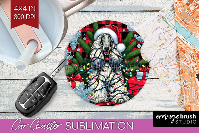 Afghan Hound Funny Christmas Dog Car Coaster Sublimation OrangeBrushStudio 