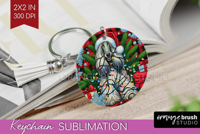 Afghan Hound Funny Christmas Dog Keychain PNG Sublimation OrangeBrushStudio 