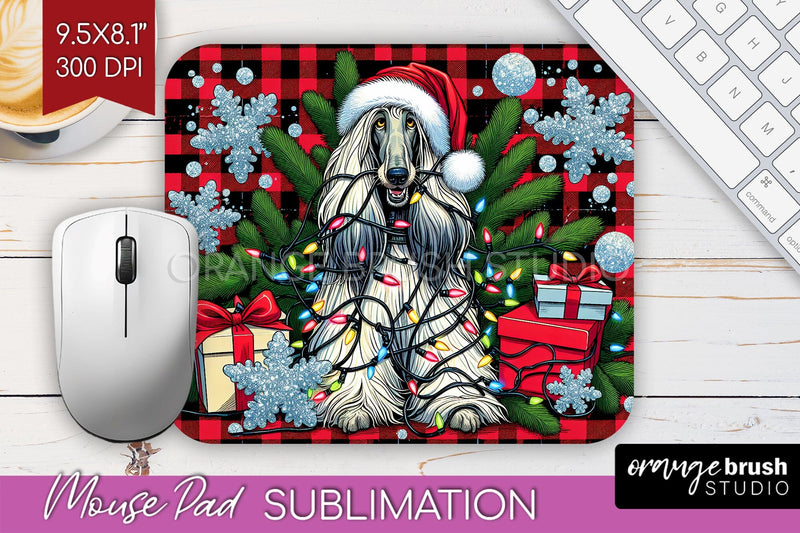 Afghan Hound Funny Christmas Dog Mouse Pad PNG Sublimation OrangeBrushStudio 