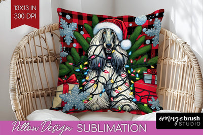 Afghan Hound Funny Christmas Dog Pillow Cover Sublimation OrangeBrushStudio 