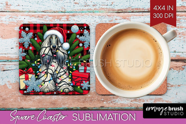 Afghan Hound Funny Christmas Dog Square Coaster Sublimation OrangeBrushStudio 