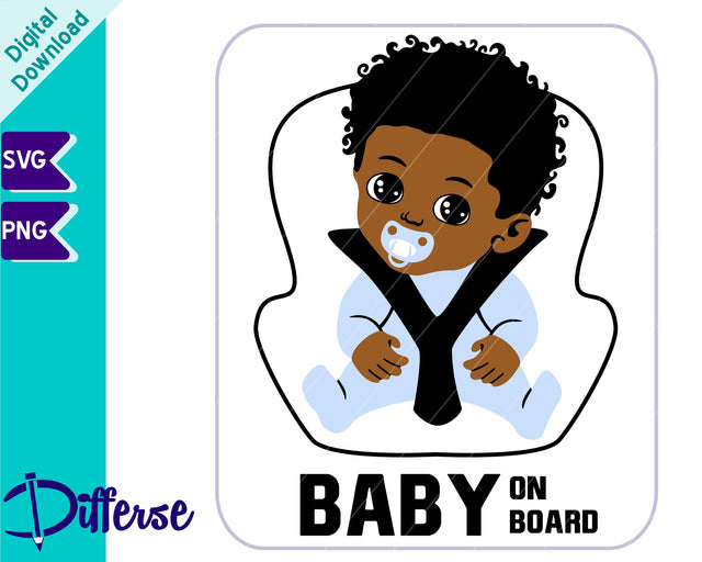 African-American Baby on Board SVG | Baby Boy in Car Seat SVG SVG Differse 