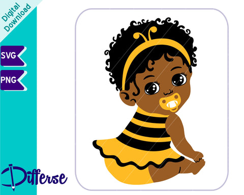 African-American Bee Baby Girl SVG | Bee Baby Shower SVG SVG Differse 