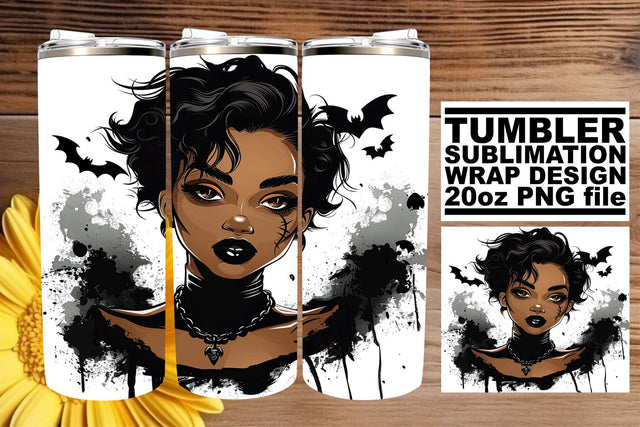 African American Halloween Gothic Tumbler Wrap 20oz Sublimation afrosvg 