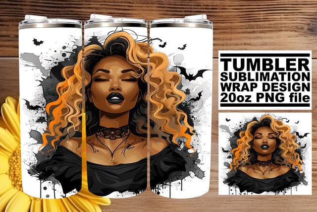 African American Halloween Portrait 20oz Tumbler Wrap Sublimation afrosvg 