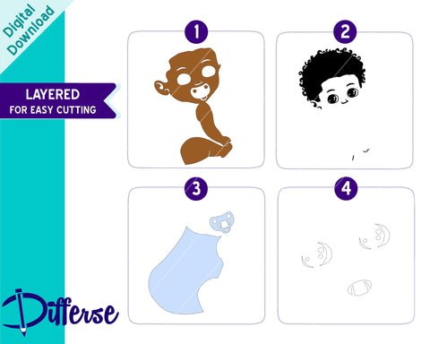 African-American Newborn with Pacifier SVG | Black Baby Boy SVG SVG Differse 