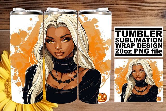 African American Portrait Halloween Wrap Tumbler 20oz Sublimation afrosvg 