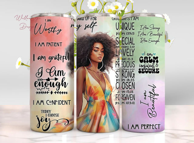 African American Self Love Affirmation PNG Sublimation tumbler wrap, Black Woman, 20 oz Skinny Tumbler file, Inspirational Instant download Sublimation WillowSageDesign 