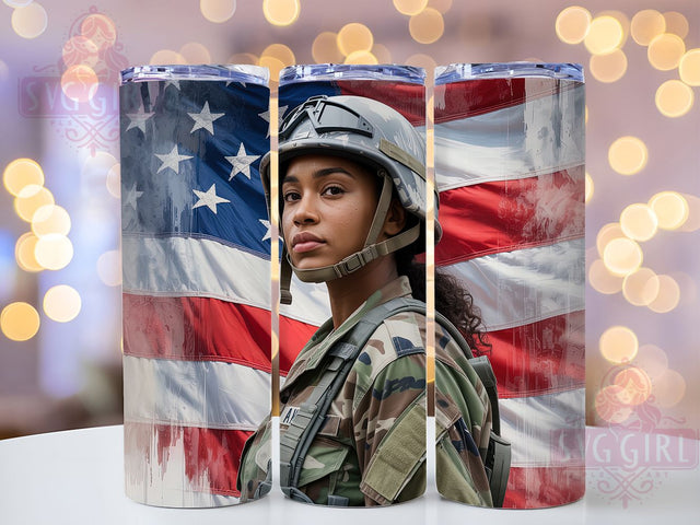 African American Veteran Woman Tumbler, Military Theme, African American, 20Oz Tumbler, Sublimation Design, Tumbler Wrap, Digital Download Sublimation SvggirlplusArt 