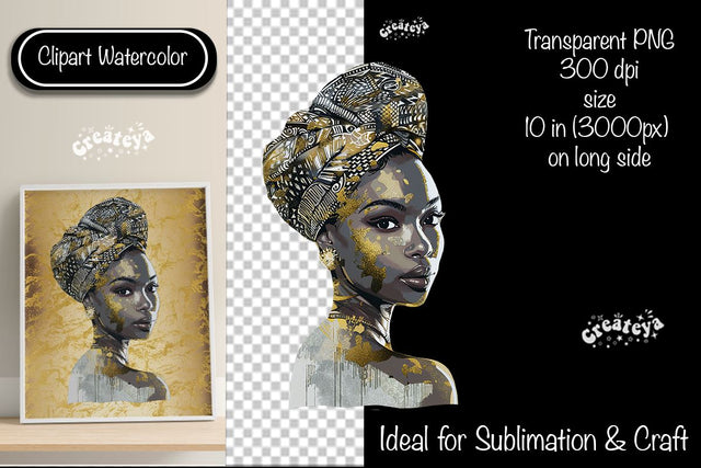 African American woman Clipart PNG African queen Transparent png Watercolor Clipart PNG Sublimation Illustration Sublimation Createya Design 