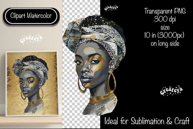 African American woman Clipart PNG African queen Transparent png Watercolor Clipart PNG Sublimation Illustration Sublimation Createya Design 