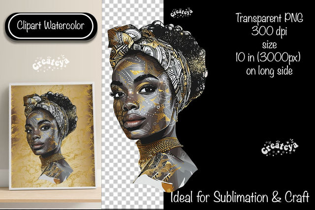 African American woman Clipart PNG African queen Transparent png Watercolor Clipart PNG Sublimation Illustration Sublimation Createya Design 