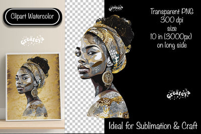 African American woman Clipart PNG African queen Transparent png Watercolor Clipart PNG Sublimation Illustration Sublimation Createya Design 