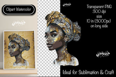 African American woman Clipart PNG African queen Transparent png Watercolor Clipart PNG Sublimation Illustration Sublimation Createya Design 