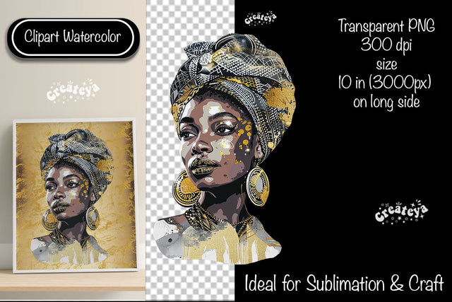 African American woman Clipart PNG African queen Transparent png Watercolor Clipart PNG Sublimation Illustration Sublimation Createya Design 