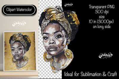 African American woman Clipart PNG African queen Transparent png Watercolor Clipart PNG Sublimation Illustration Sublimation Createya Design 