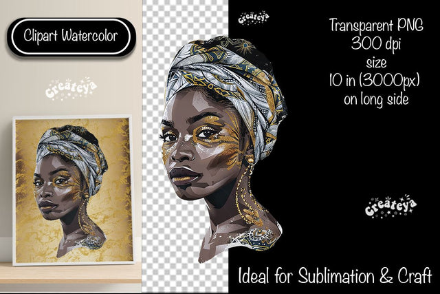 African American woman Clipart PNG African queen Transparent png Watercolor Clipart PNG Sublimation Illustration Sublimation Createya Design 