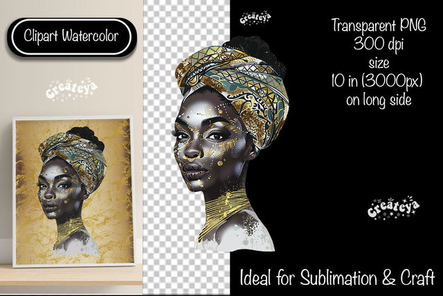 African American woman Clipart PNG African queen Transparent png Watercolor Clipart PNG Sublimation Illustration Sublimation Createya Design 