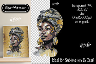 African American woman Clipart PNG African queen Transparent png Watercolor Clipart PNG Sublimation Illustration Sublimation Createya Design 