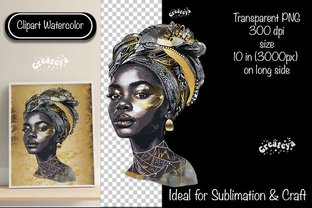 African American woman Clipart PNG African queen Transparent png Watercolor Clipart PNG Sublimation Illustration Sublimation Createya Design 