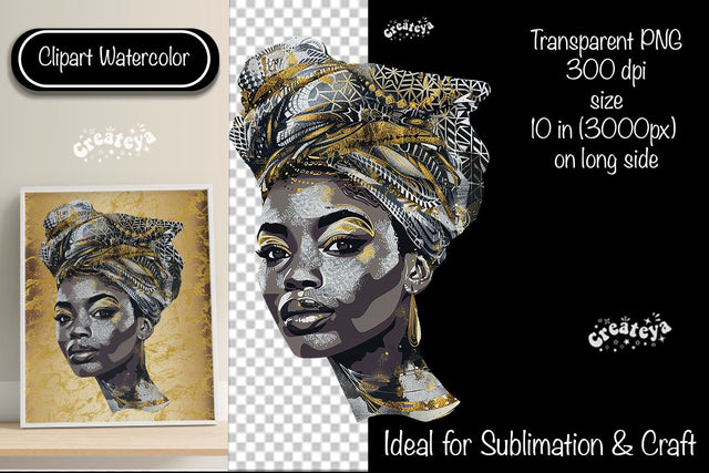 African American woman Clipart PNG African queen Transparent png Watercolor Clipart PNG Sublimation Illustration Sublimation Createya Design 