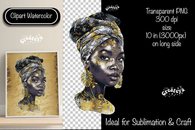 African American woman Clipart PNG African queen Transparent png Watercolor Clipart PNG Sublimation Illustration Sublimation Createya Design 