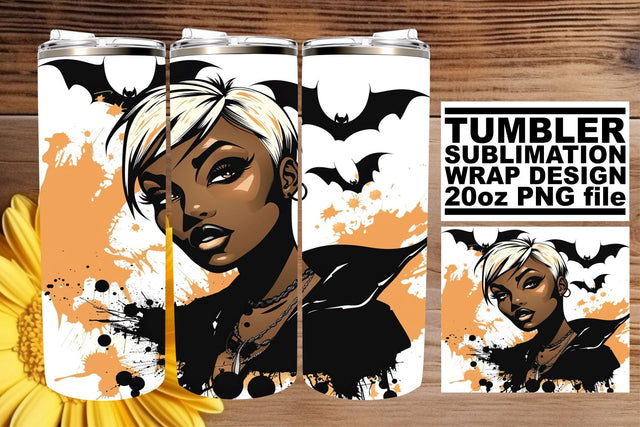 African American Woman Gothic Halloween Tumbler Wrap Sublimation afrosvg 